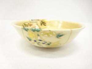 通次嵩山造　金彩色絵　団扇　茶碗(保護箱付)